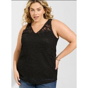 Torrid Stretch Lace V-Neck Tank Sleeveless 3X (22-24) Black